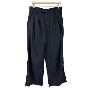 Banana Republic Womens Wide Leg Linen Blend Pants Size 12 Black Pleated Classic